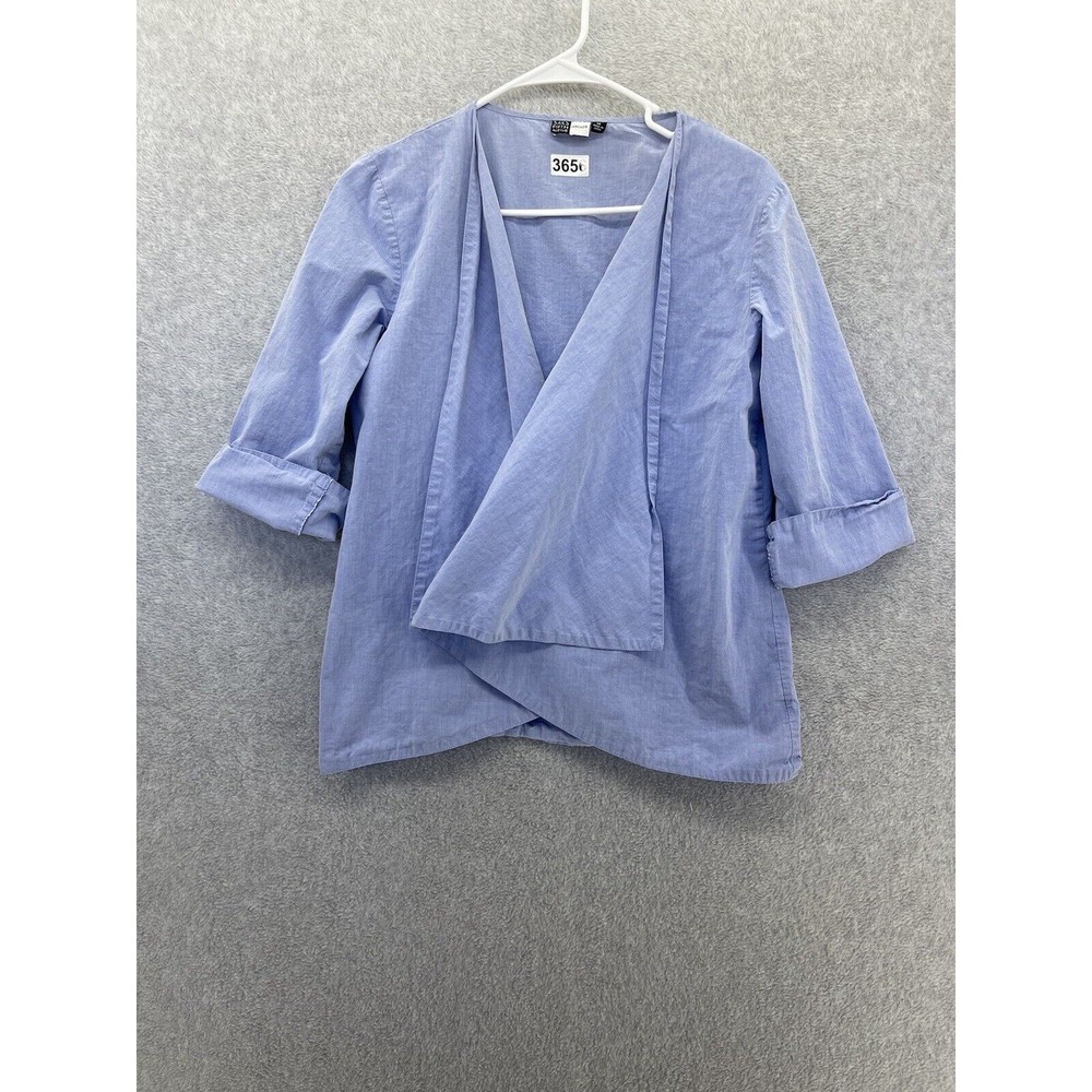 Saks Threads Women's Open Front Shacket Cuffed Solid Blue Size Medium Cotton